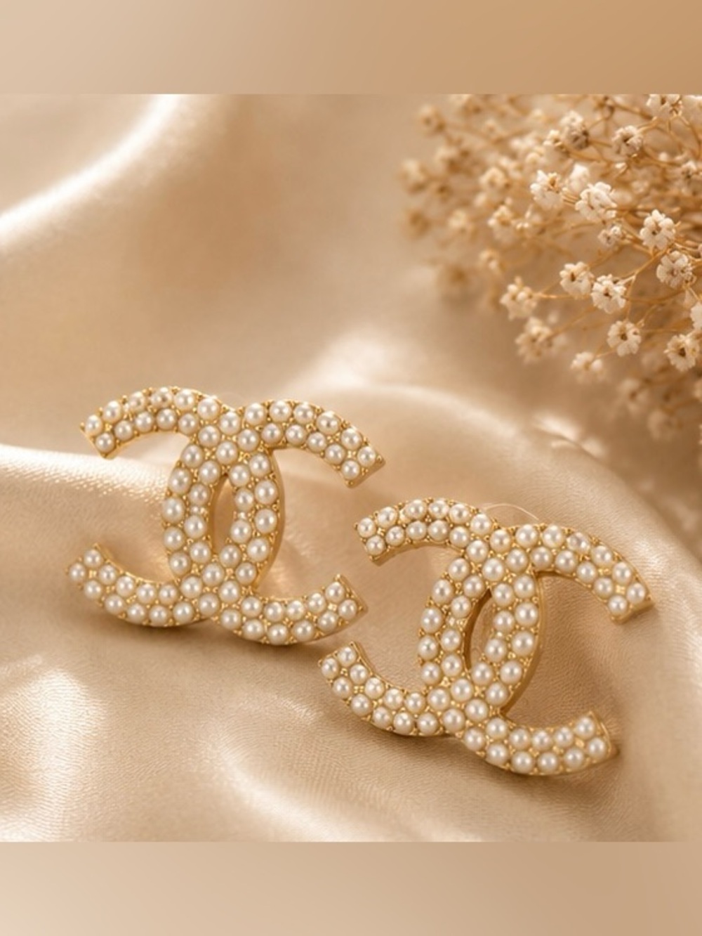 Pearl Embellished Gold Tone Statement Stud Earrings Vintage Glam